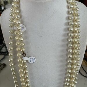 Three vintage faux pearl long Necklaces